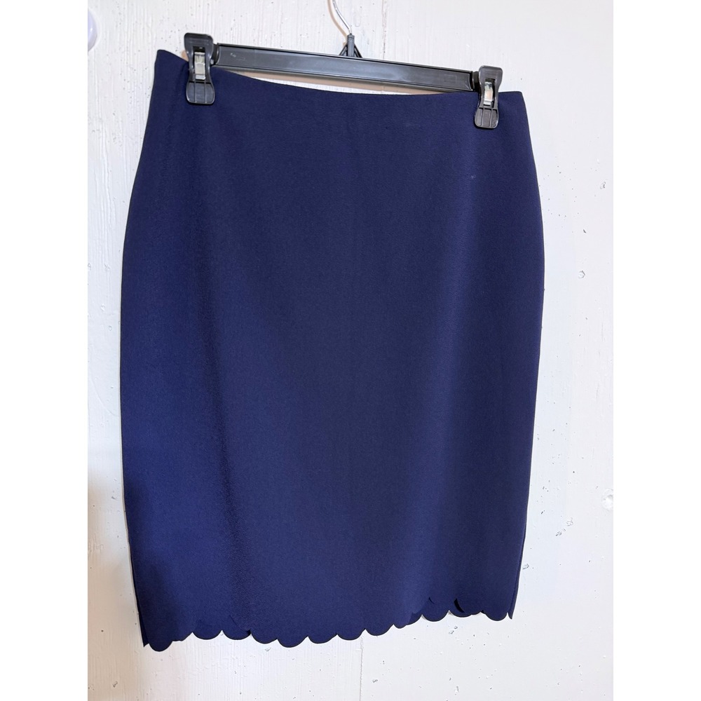 Banana Republic Navy Blue Scallop Hem Pencil Skirt Size 4 Stretch Crepe NWT